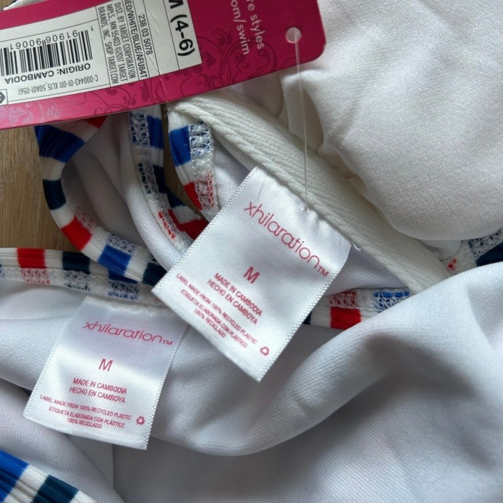 Xhilaration Striped Bikini Set High Waisted Red White Blue M Ribbed Nautical NWT - Picture 4 of 9